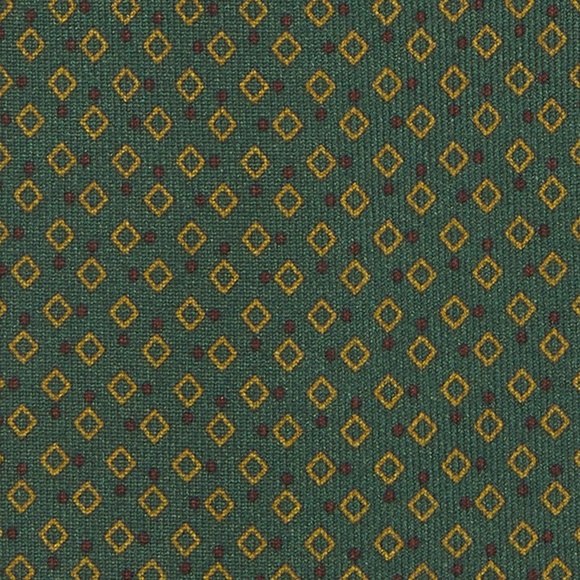 MASHBURN Silk Print Tie in Green/Gold/Brown Diamond - Picture 2 of 3